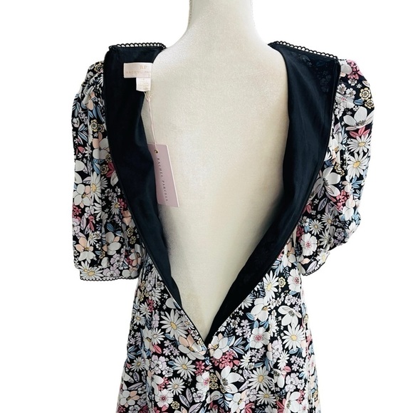 Rachel Parcell Size Small Black Floral Cotton Puff Sleeve Retro Minidress NWT - Picture 15 of 16
